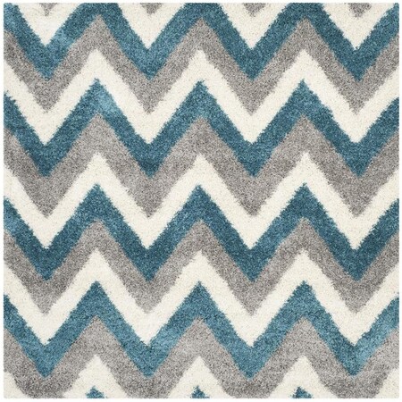 Safavieh 4 x 4 ft. Kids Shag Power Loomed Square Area Rug; Ivory & Blue SGK568C-4SQ